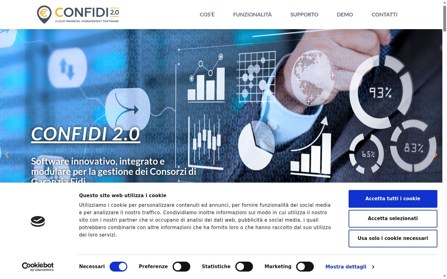 Screenshot del banner di consenso mostrato prima di qualsiasi interazione