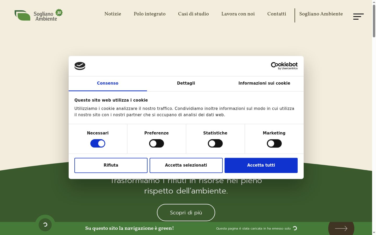 Captura de pantalla del banner de consentimiento mostrado antes de cualquier interacción