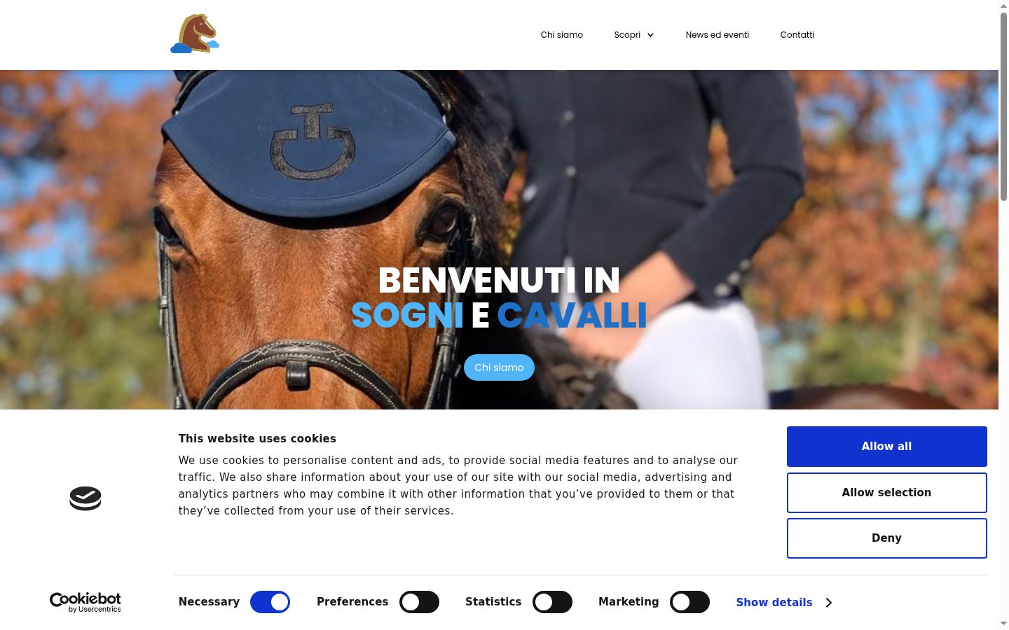 Screenshot del banner di consenso mostrato prima di qualsiasi interazione