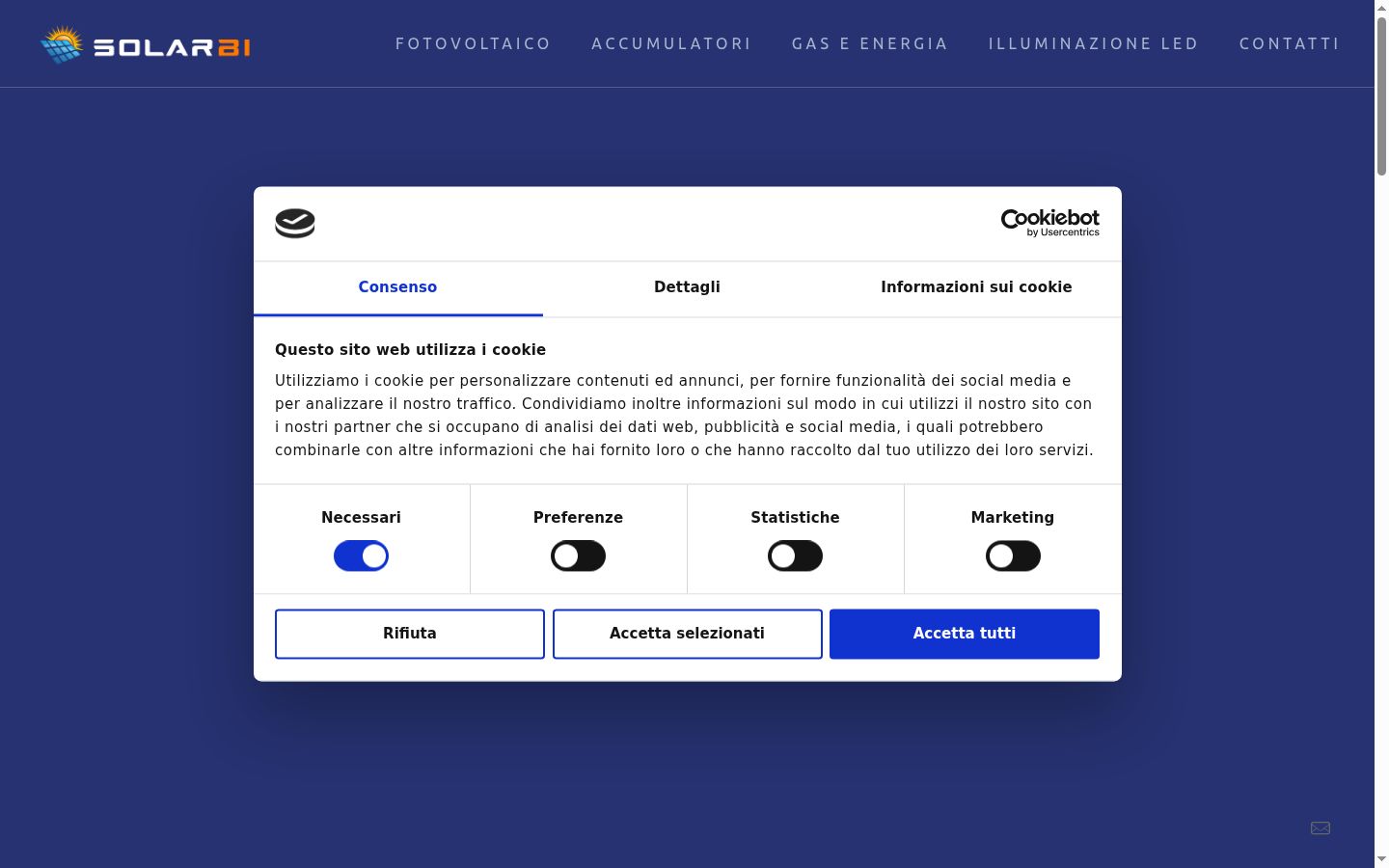Screenshot del banner di consenso mostrato prima di qualsiasi interazione