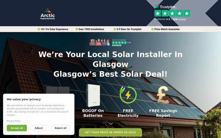 Skärmbild av solarpanelscotland.co.uk