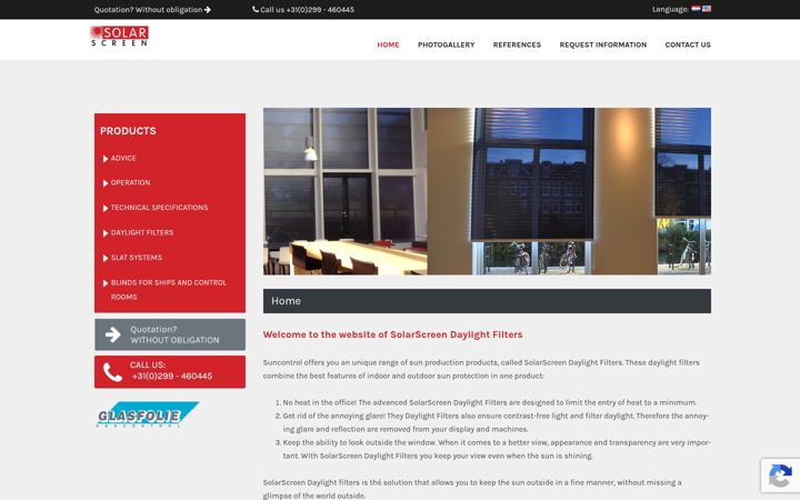 Screenshot of solarscreen.nl