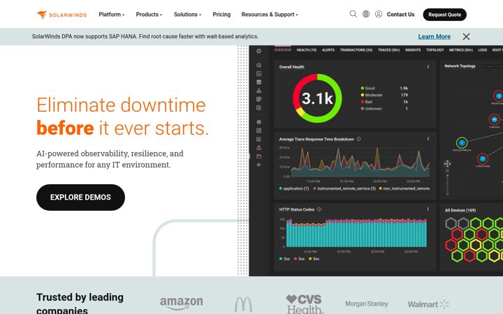 Snímek obrazovky solarwinds.com