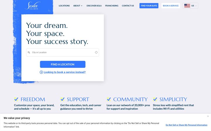 Screenshot of solasalonstudios.com