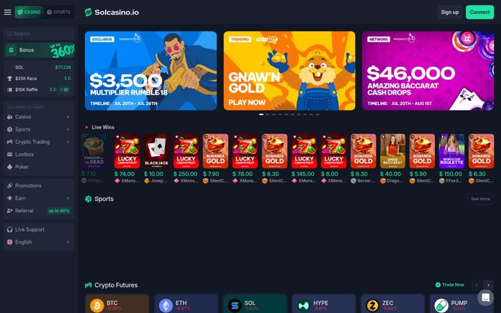 Képernyőkép: solcasino.io
