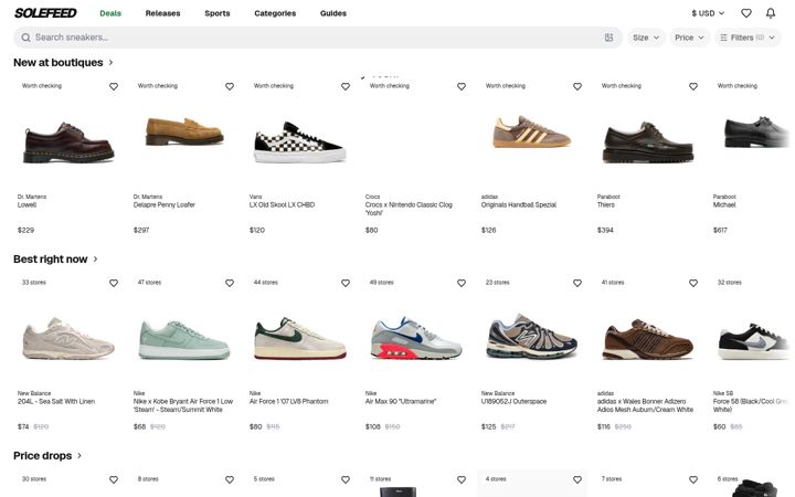 Екранна снимка на solefeed.com