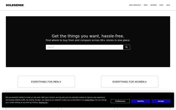 Screenshot of solesense.com