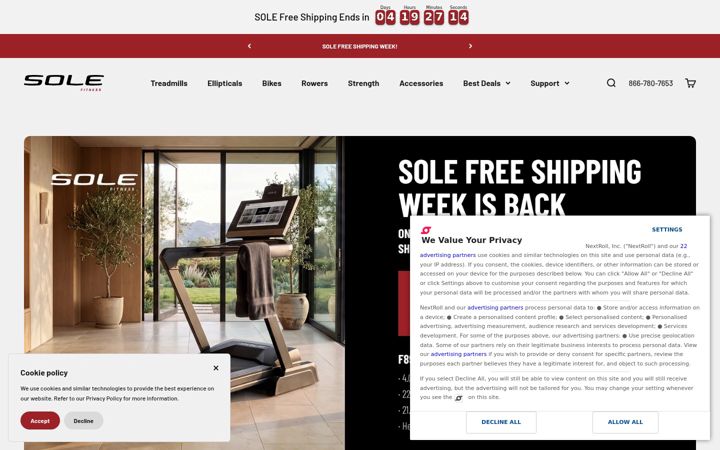 Screenshot of soletreadmills.com
