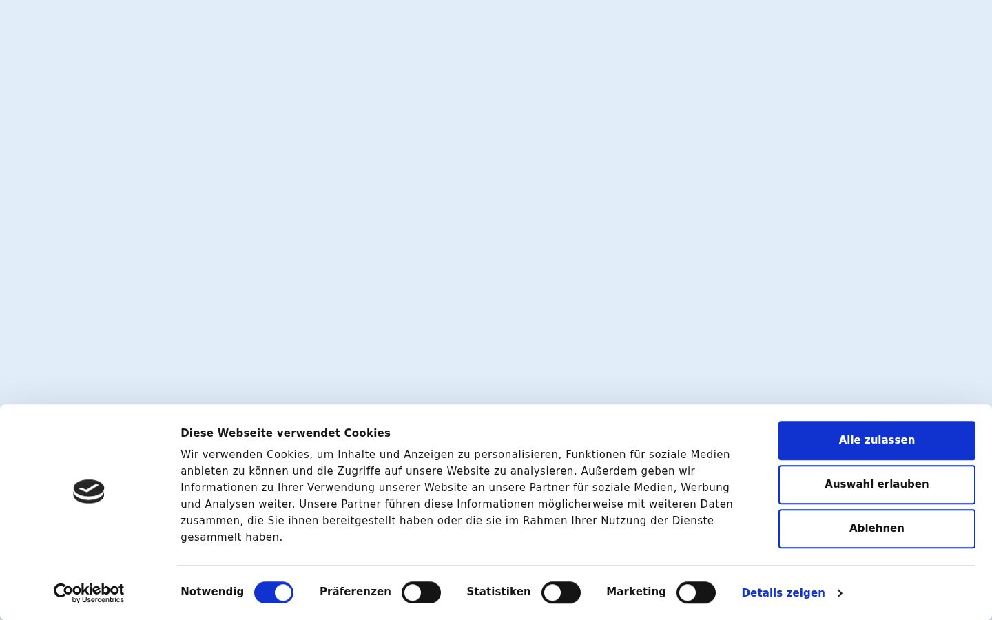 Screenshot des Einwilligungsbanners vor jeglicher Interaktion