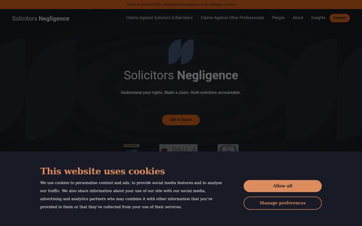 Screenshot of solicitorsnegligence.co.uk