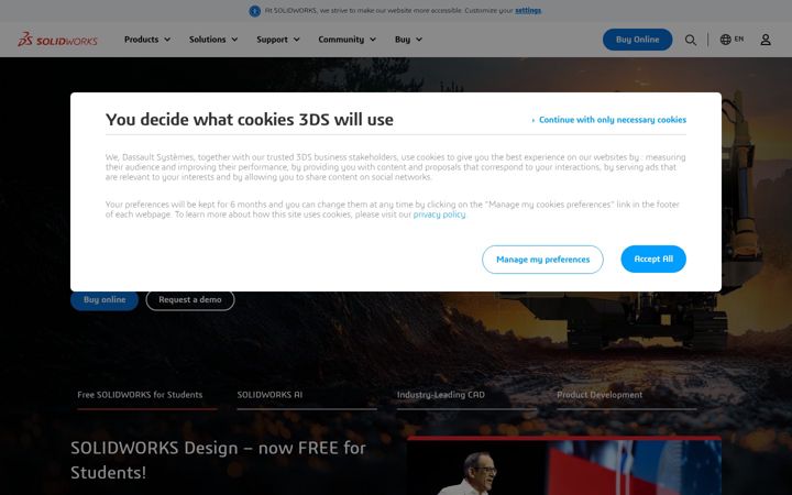 Screenshot ta' solidworks.com