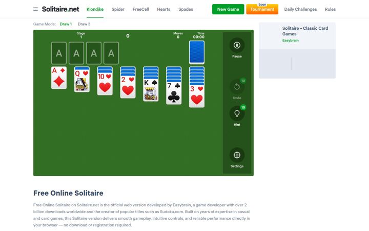 Screenshot of solitaire.net