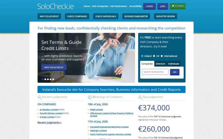 Screenshot of solocheck.ie