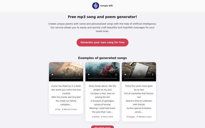 Screenshot of songly.gift