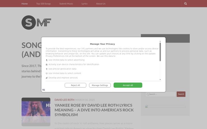 Capture d'écran de songmeaningsandfacts.com