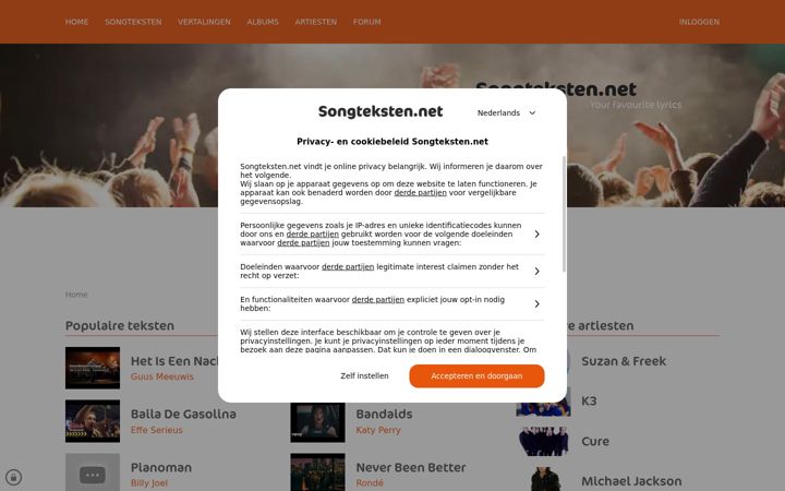 Screenshot of songteksten.net