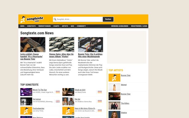 Screenshot ta' songtexte.com
