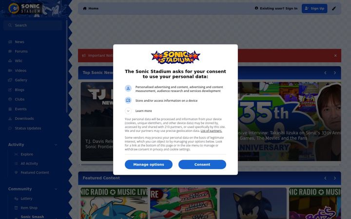 Screenshot of sonicstadium.org