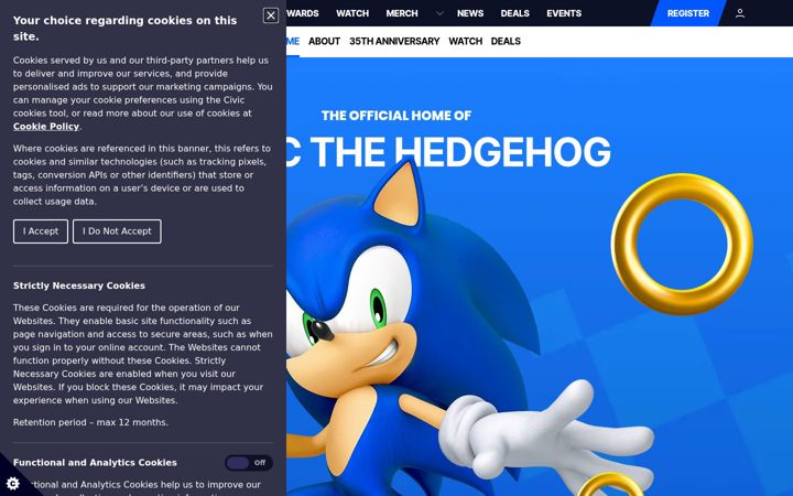 Screenshot of sonicthehedgehog.com