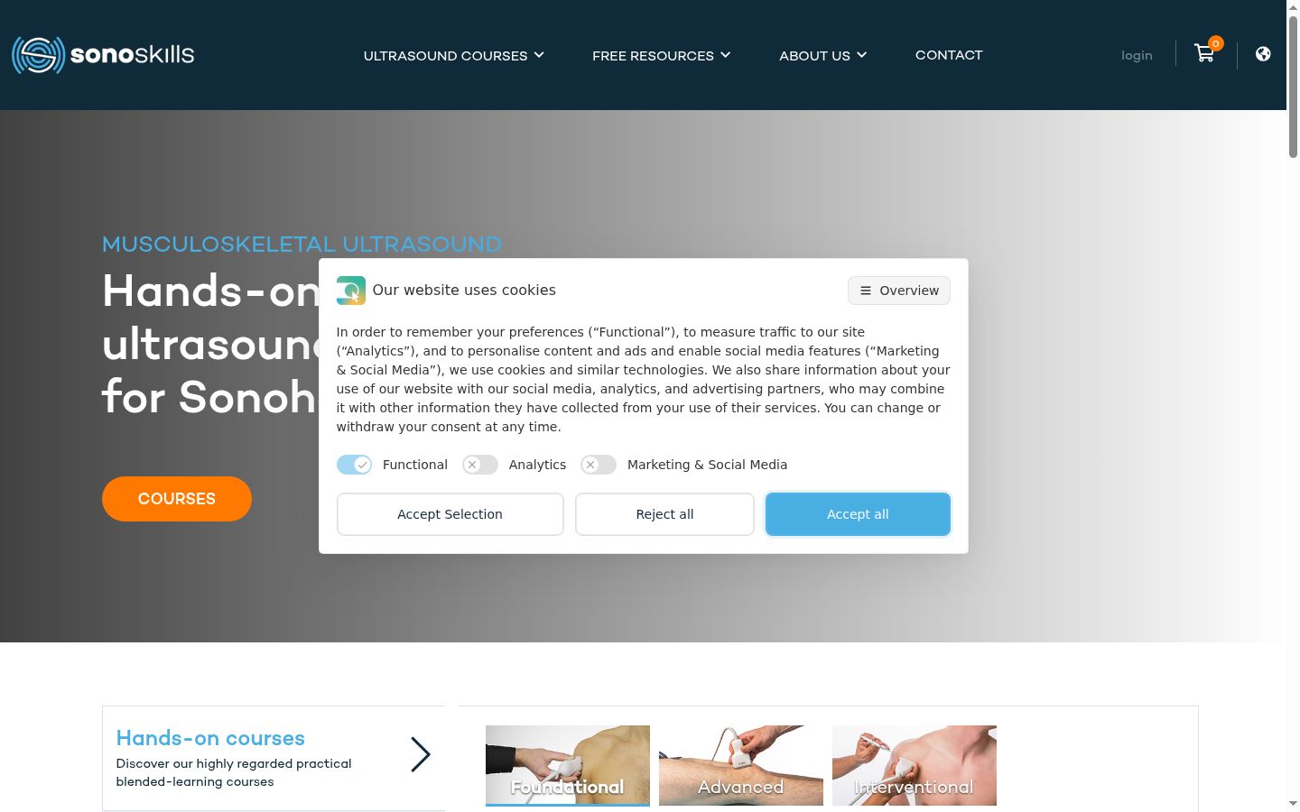 Screenshot del banner di consenso mostrato prima di qualsiasi interazione