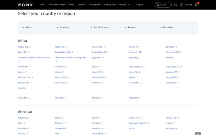 Screenshot of sony.eu