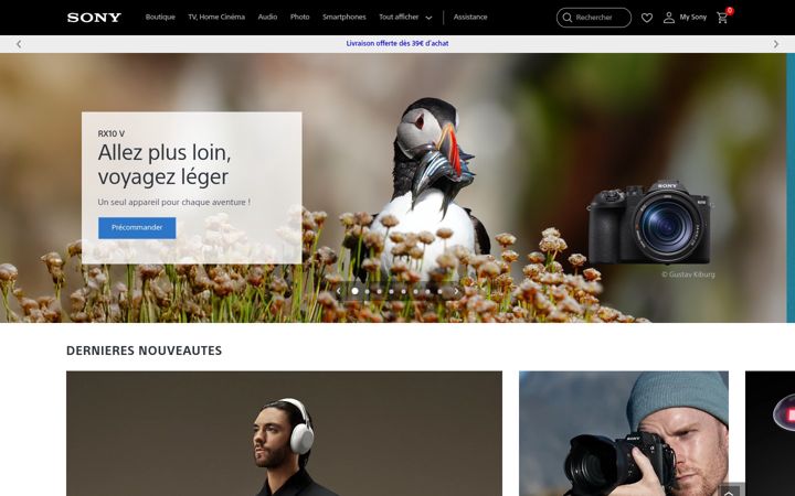 Kuvakaappaus sivustosta sony.fr