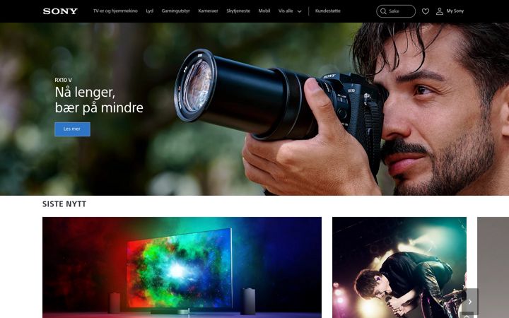 Screenshot of sony.no