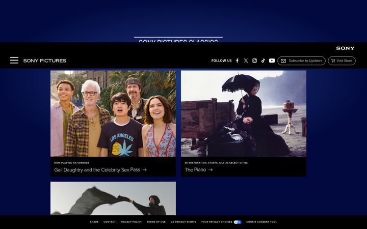 Screenshot stránky sonyclassics.com