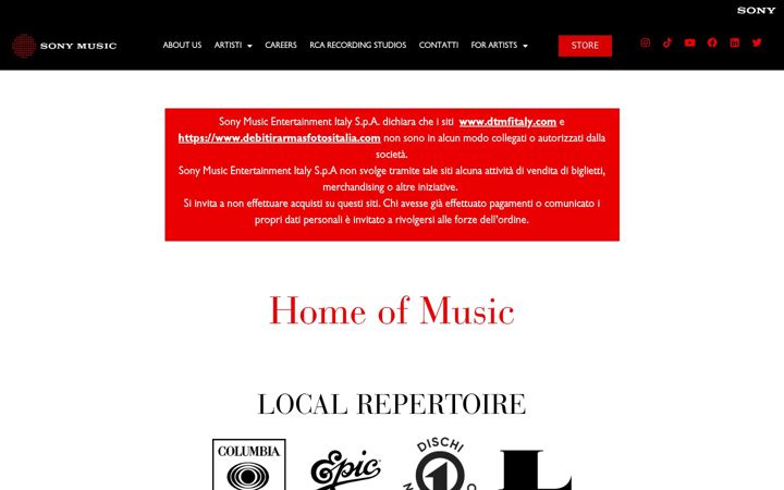Screenshot of sonymusic.it