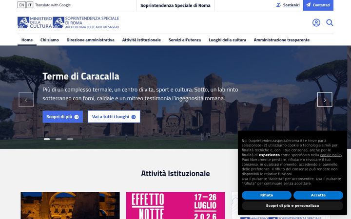 Screenshot of soprintendenzaspecialeroma.it
