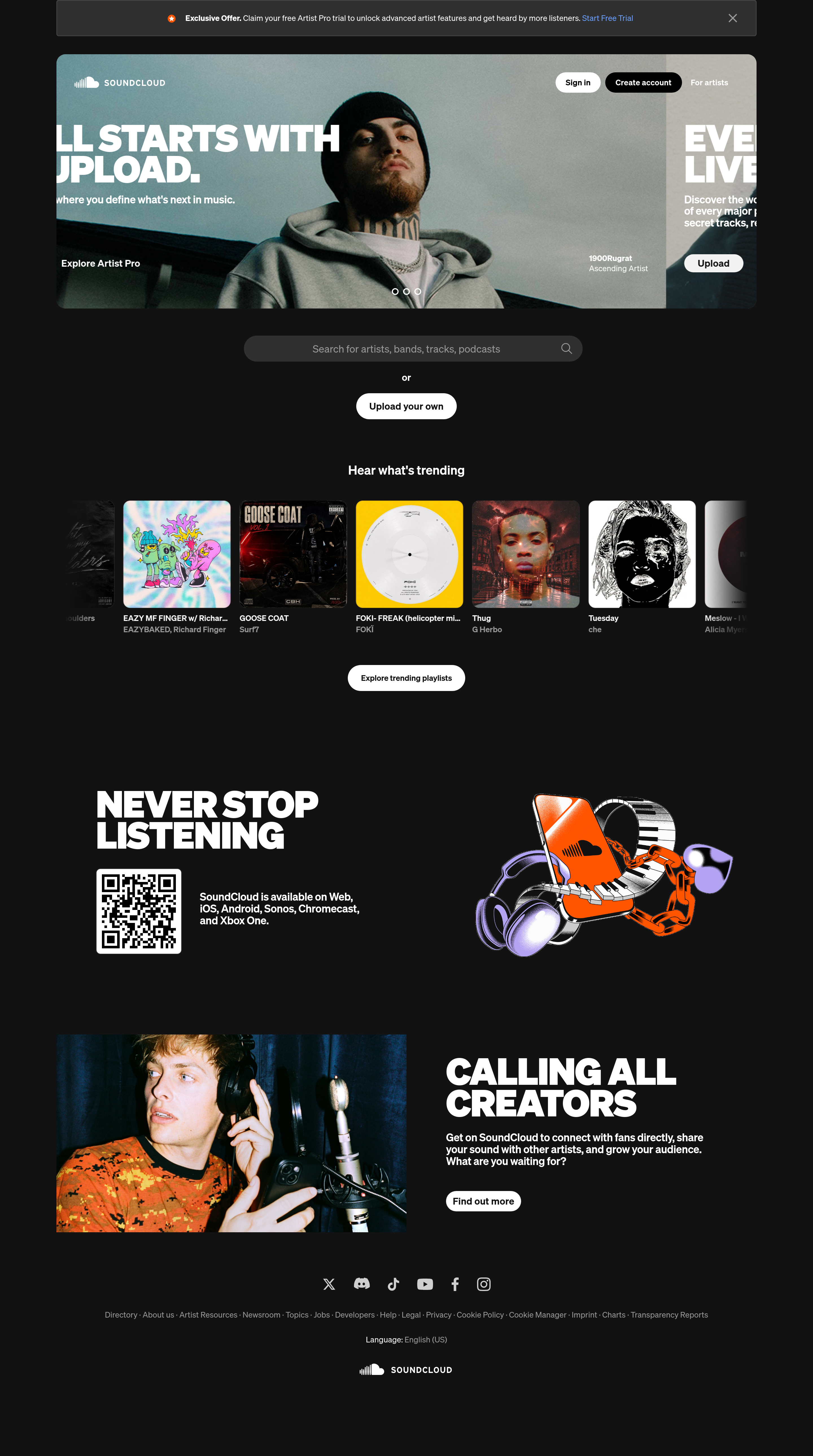 Screenshot of soundcloud.com
