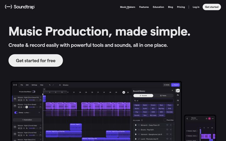 Snimka zaslona za soundtrap.com