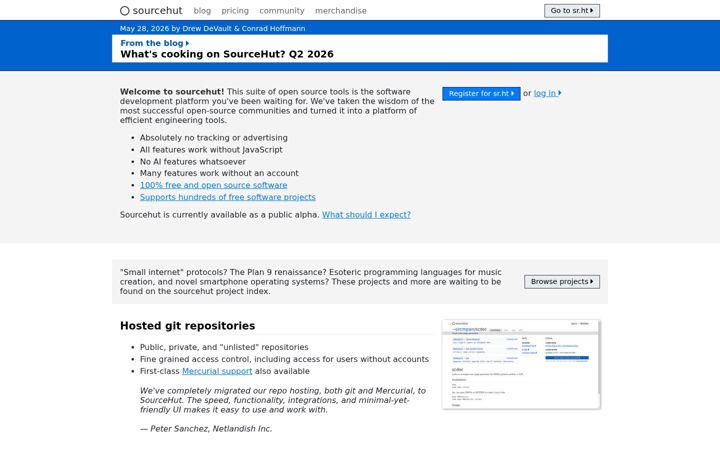 Screenshot of sourcehut.org