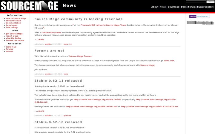Screenshot of sourcemage.org