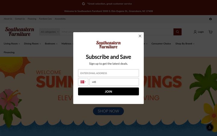 Screenshot of southeasternfurniture.com