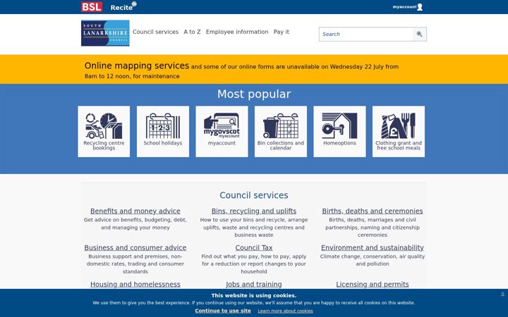Captură de ecran a southlanarkshire.gov.uk