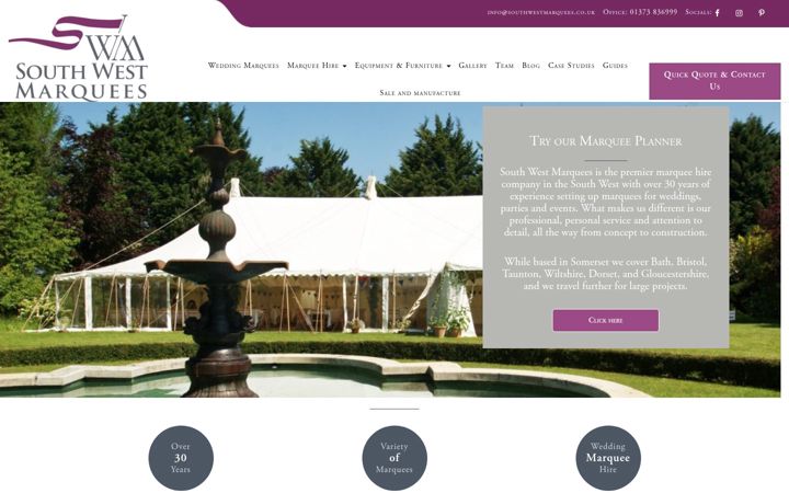 Kuvakaappaus sivustosta southwestmarquees.co.uk