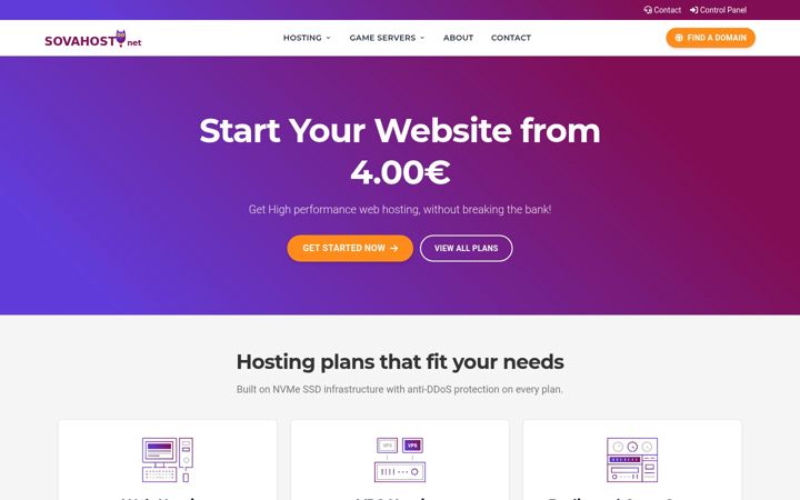 Skärmbild av sovahost.net