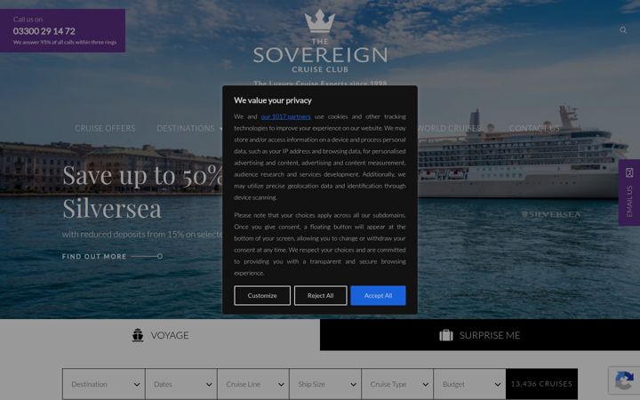 Screenshot of sovereigncruise.co.uk