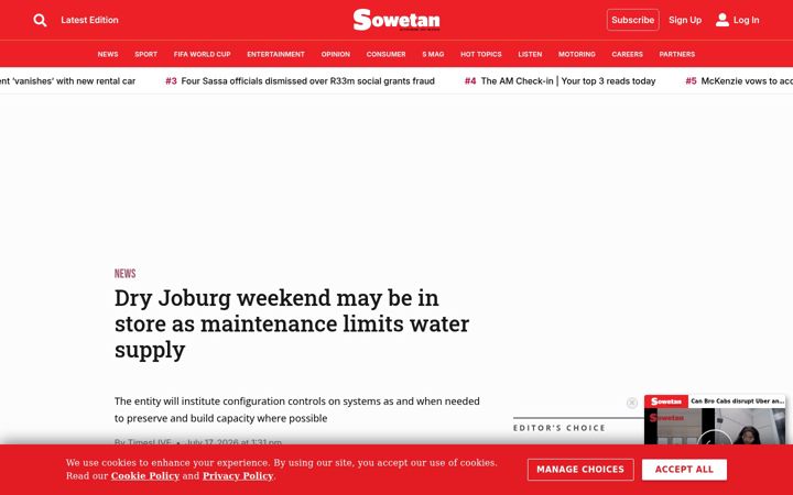 Skärmbild av sowetan.co.za