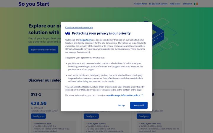 Screenshot of soyoustart.com