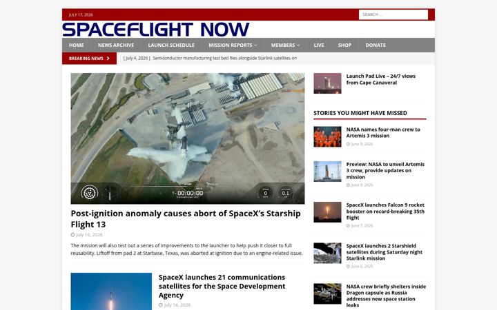 Screenshot ta' spaceflightnow.com