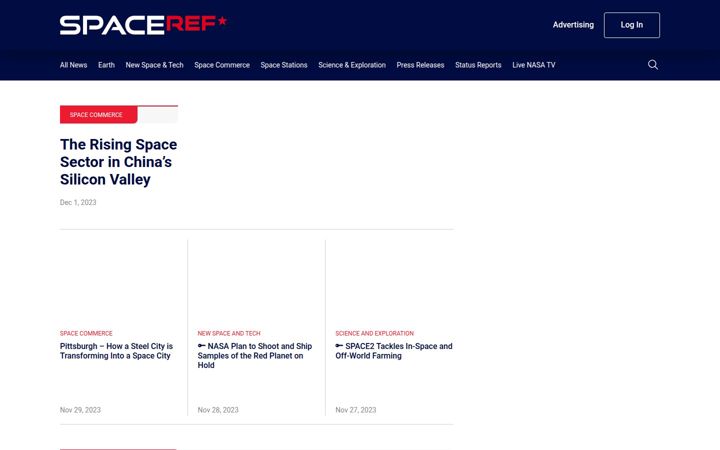Screenshot of spaceref.com