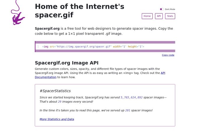 Screenshot of spacergif.org