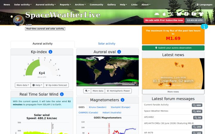 Screenshot von spaceweatherlive.com