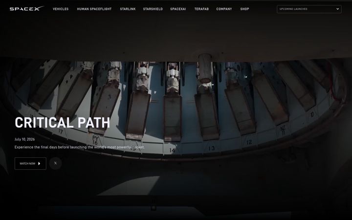 Skærmbillede af spacex.com