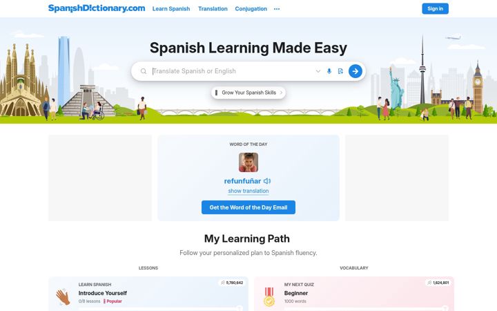 Snímek obrazovky spanishdict.com