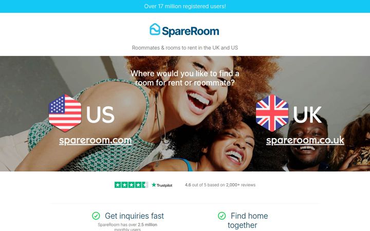 Ekraanipilt saidist spareroom.com