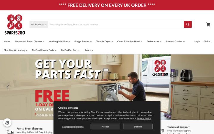 Screenshot of spares-2-go.com