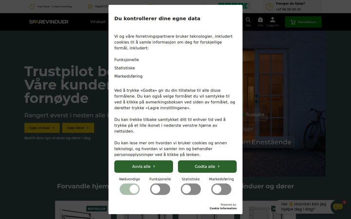 Screenshot stránky sparevinduer.no